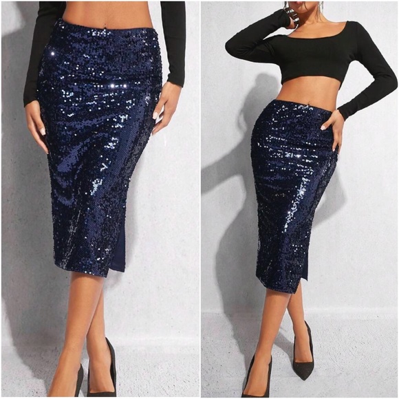 Glam Sequin Evening Party Holiday Midi Skirt - Picture 3 of 8